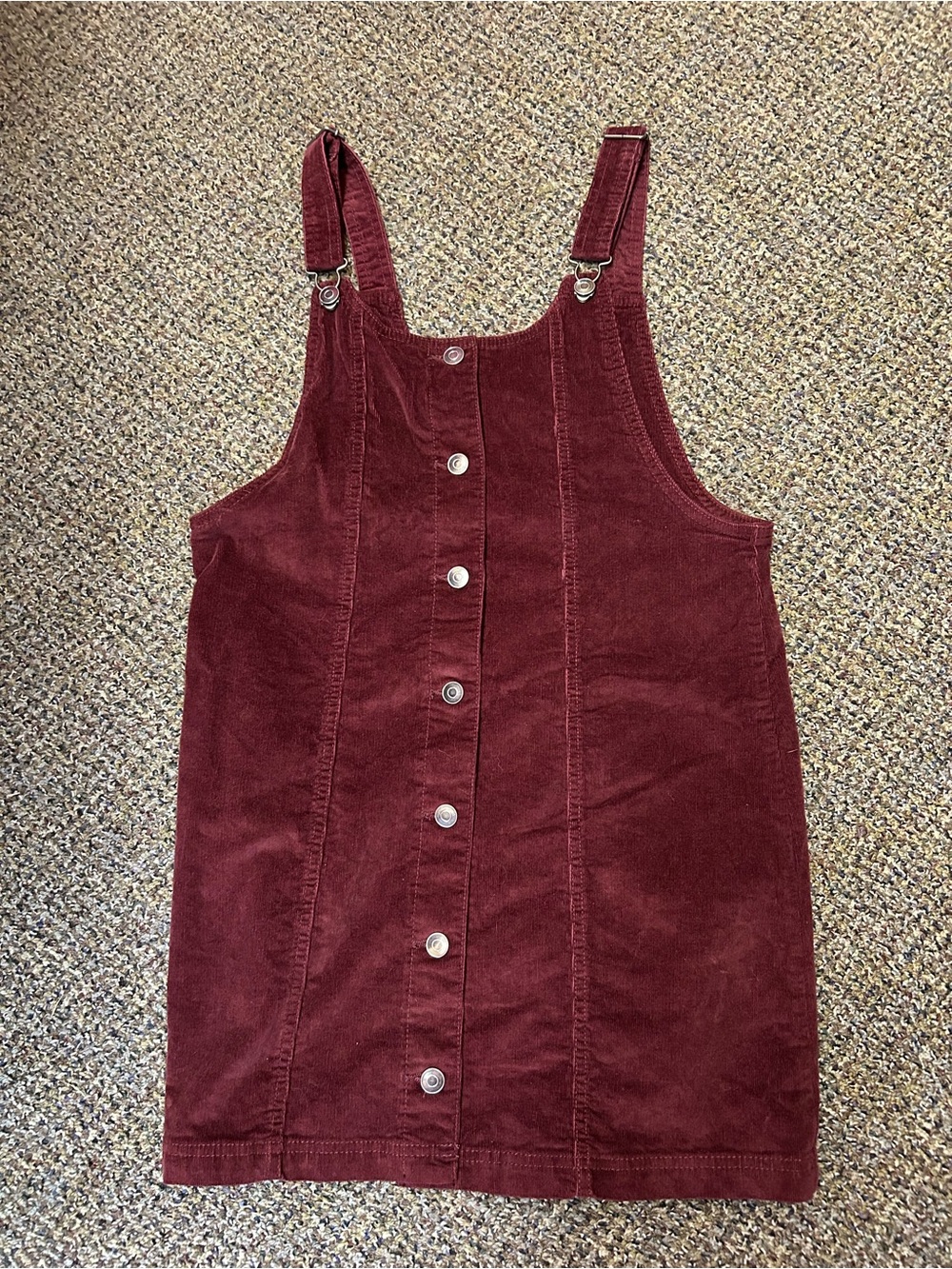 Celebrity Pink Burgundy Corduroy Button-Front Pinafore Mini Dress
